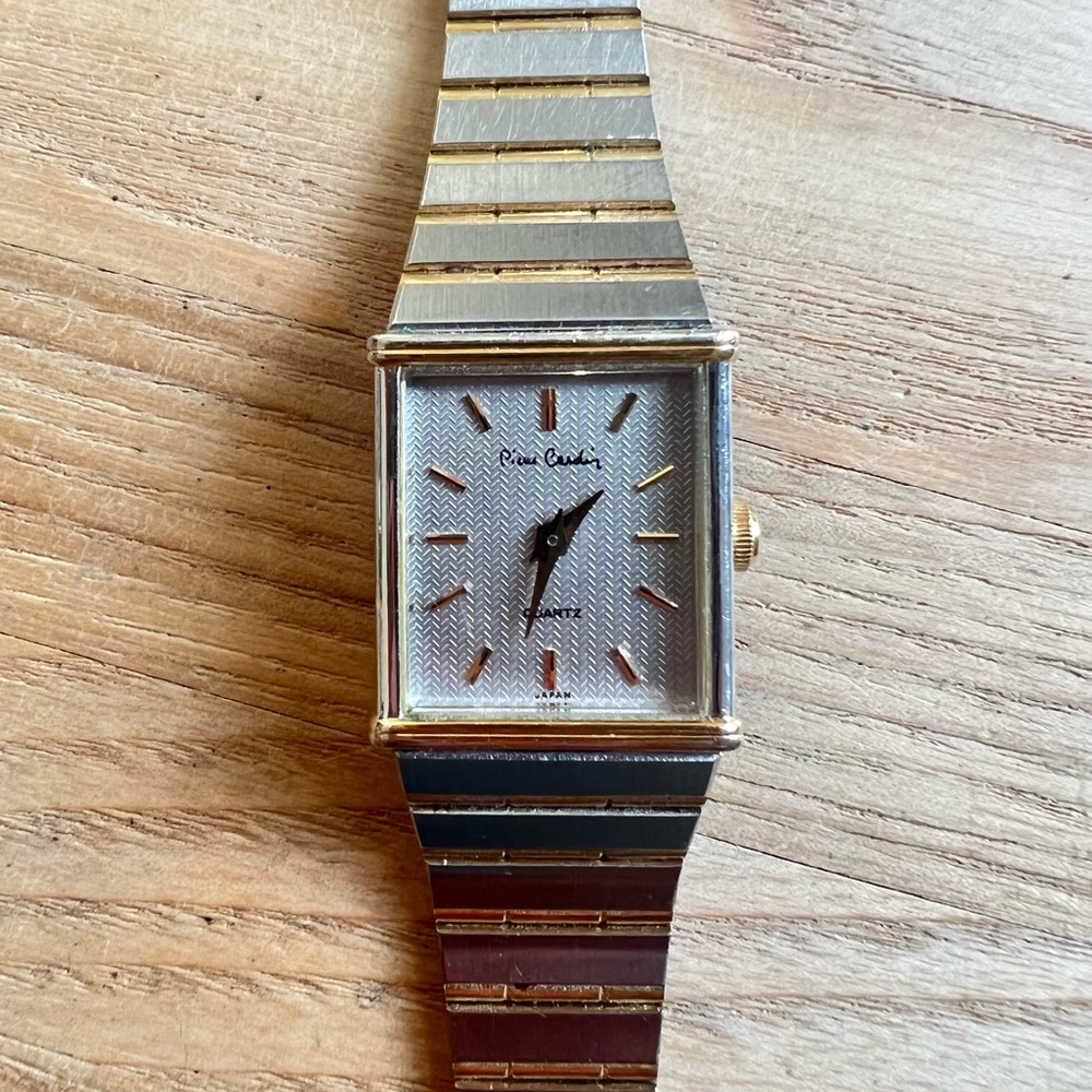 Pierre Cardin ladies rectangular two tone dress watch NEW BATTERY